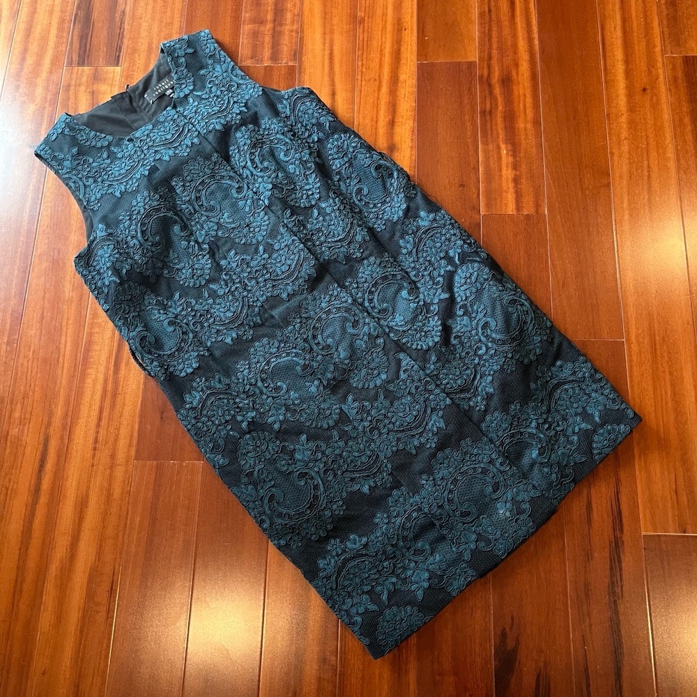 Robert Rodriguez Cocktail Dress Teal Green Lace Sleeveless Sheath Party Size 4